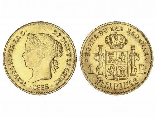 ISABEL II. 1 Peso. 1868. MANILA. 1,72 grs. AU. (leves rayita