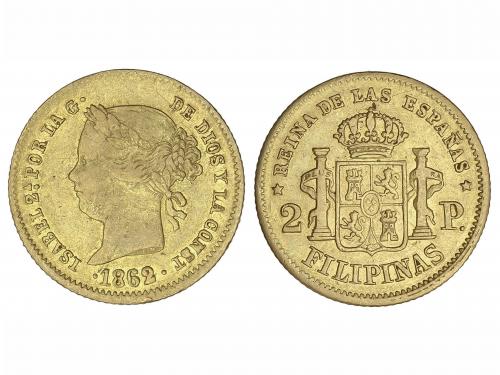 ISABEL II. 2 Pesos. 1862. MANILA. 3,36 grs. AC-838. MBC-/MBC