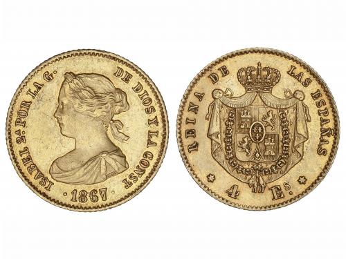 ISABEL II. 4 Escudos. 1867/6. MADRID. 3,34 grs. Sobrefecha m