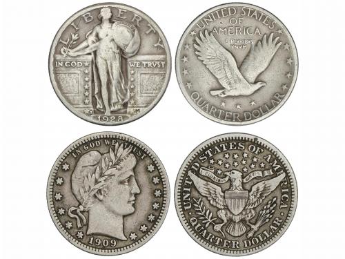ESTADOS UNIDOS. Lote 2 monedas 1/4 Dollar. 1909 y 1928. AR. 