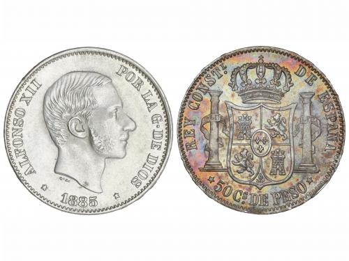 ALFONSO XII. 50 Centavos de Peso. 1885. MANILA. Pátina en re