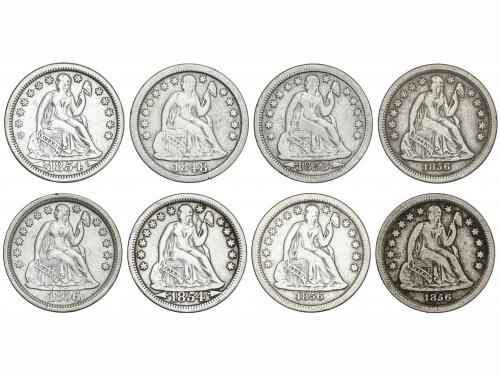 ESTADOS UNIDOS. Lote 8 monedas 1 Dime. 1848 a 1856. AR. 1848
