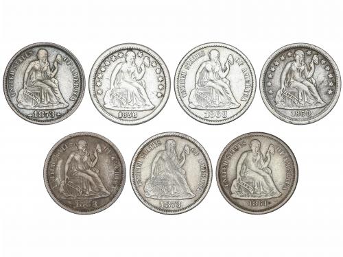 ESTADOS UNIDOS. Lote 7 monedas 1 Dime. 1856 a 1873. AR. 1856