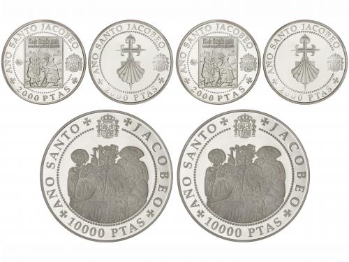 JUAN CARLOS I. Lote 2 series 3 monedas 2.000 (2) y 10.000 Pe