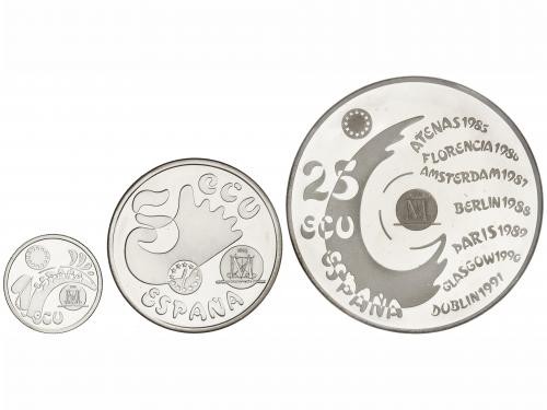 EMISIONES EN ECU. Serie 3 monedas 1, 5 y 25 Ecu. 1992. AR. M