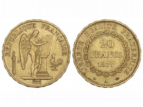 FRANCIA. 20 Francs. 1877-A. III REPÚBLICA. PARIS. 6,38 grs. 