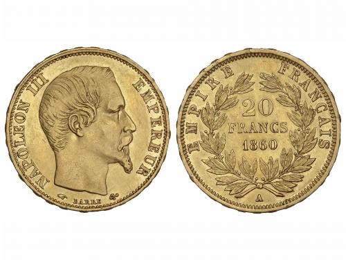 FRANCIA. 20 Francs. 1860-A. NAPOLEON III. PARIS. 6,41 grs. A