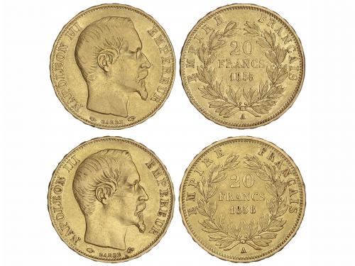 FRANCIA. Lote 2 monedas 20 Francs. 1855-A y 1858-A. NAPOLEON