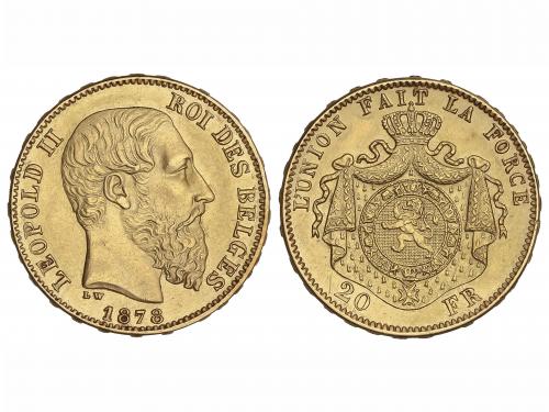 BÉLGICA. 20 Francs. 1878. LEOPOLD II. 6,42 grs. AU. Fr-412; 