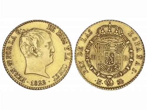 FERNANDO VII. 80 Reales. 1822. MADRID. S.R. 6,69 grs. Tipo c