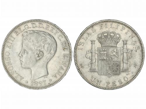 ALFONSO XIII. 1 Peso. 1897. MANILA. S.G.-V. (Golpecitos). EB