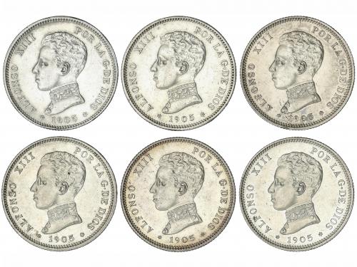 ALFONSO XIII. Lote 6 monedas 2 pesetas. 1905 (*19-05). S.M.-