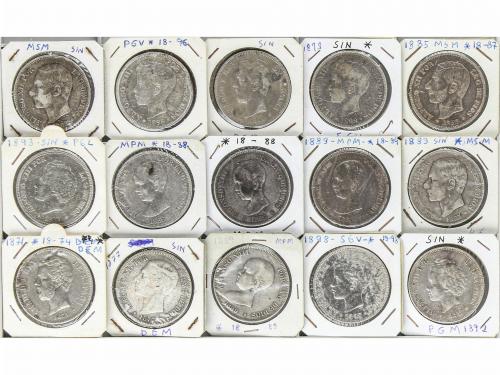 LOTES CENTENARIO. Lote 30 monedas 5 Pesetas. 1871 a 1898. AM