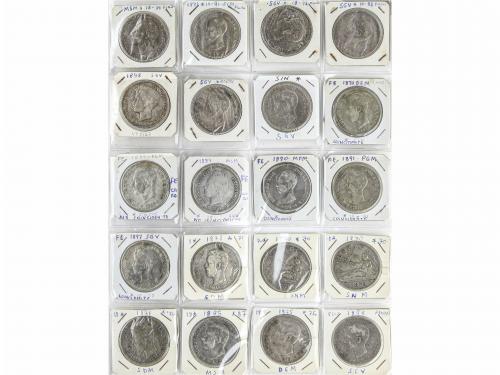 LOTES CENTENARIO. Lote 40 monedas 5 Pesetas. 1870 a 1898. GO
