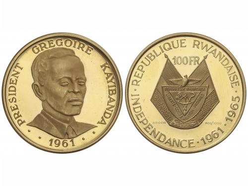 RUANDA. 100 Francs. (1965). 29,91 grs. AU. Presidente Gregoi