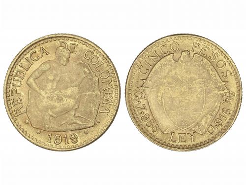 COLOMBIA. 5 Pesos. 1919. 8,04 grs. AU. Anverso y reverso no 