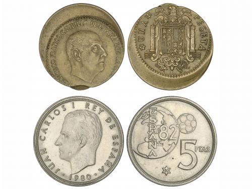 LOTES y COLECCIONES. Lote 2 monedas 1 y 5 Pesetas. 1966 y 19