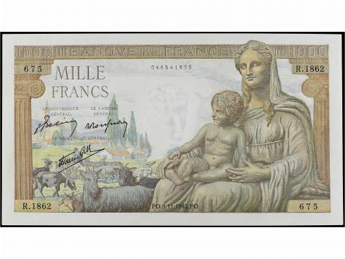 BILLETES EXTRANJEROS. 1.000 Francs. Noviembre 1942. FRANCIA.