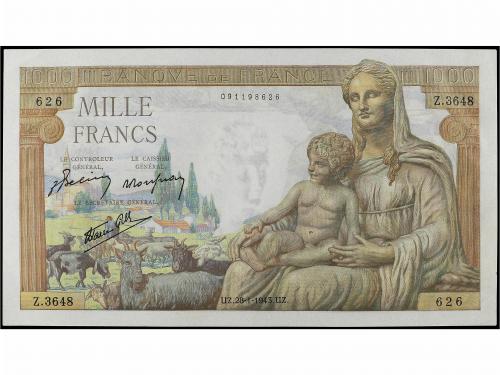BILLETES EXTRANJEROS. 1.000 Francs. Enero 1943. FRANCIA. Cer