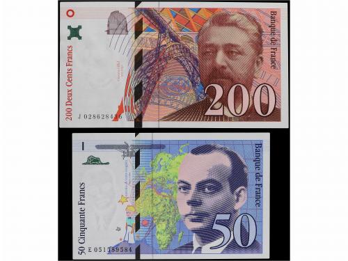 BILLETES EXTRANJEROS. Lote 2 billetes 50 y 200 Francs. 1996 
