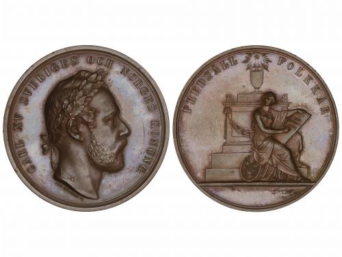 SUECIA. Medalla. (1872). CARL XV ADOLF. Muerte del Rey. Anv.