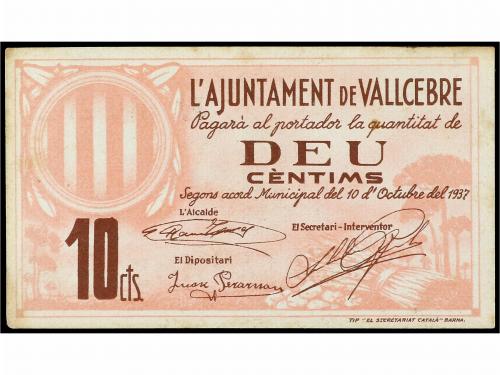 CATALUNYA. 10 Cèntims. 10 Octubre 1937. Aj. de VALLCEBRE. (A