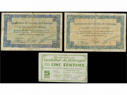 CATALUNYA. Lote 3 billetes 5, 25 y 50 Cèntims. 1937. Aj. de 