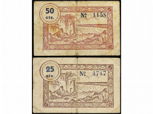 CATALUNYA. Lote 2 billetes 25, 50 Cèntims. 6-8-1937. Municip