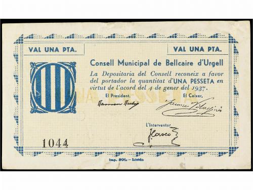 CATALUNYA. 1 Pesseta. 4 Gener 1937. C. M. de BELLCAIRE d´ UR