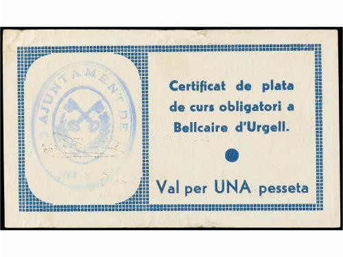 CATALUNYA. 1 Pesseta. 4 Gener 1937. C. M. de BELLCAIRE d´ UR