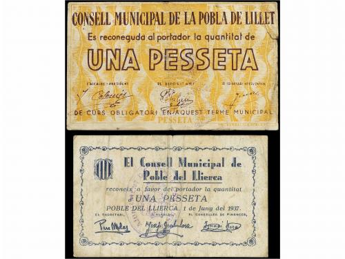 CATALUNYA. Lote 2 billetes 1 Pesseta. S/F y Juny 1937. C.M. 