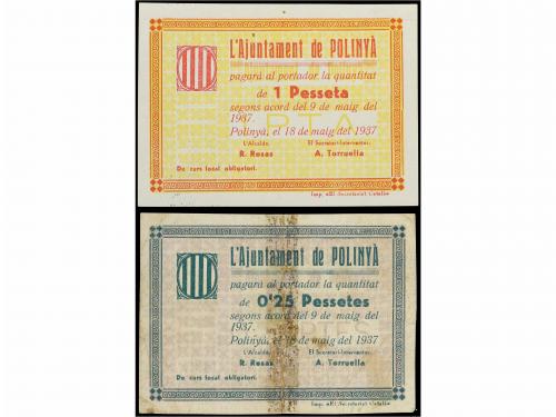 CATALUNYA. Lote 2 billetes 0, 25 y 1 Pesseta. 18 Maig 1937. 