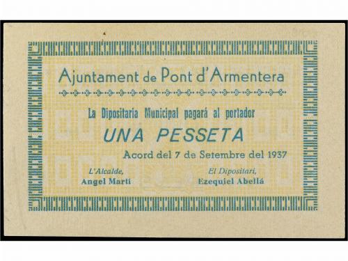 CATALUNYA. 1 Pesseta. 7 Setembre 1937. Aj. de PONT D´ ARMENT