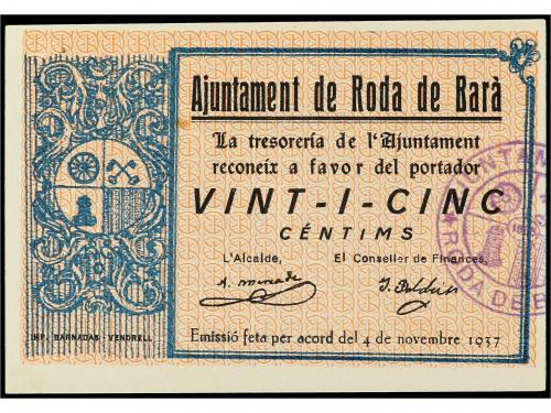 CATALUNYA. 25 Cèntims. 4 Novembre 1937. Aj. de RODA DE BARÀ.