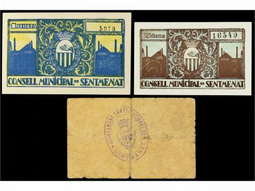 CATALUNYA. Lote 3 billetes 25, 50 Cèntims y 1 Pesseta. 1937.