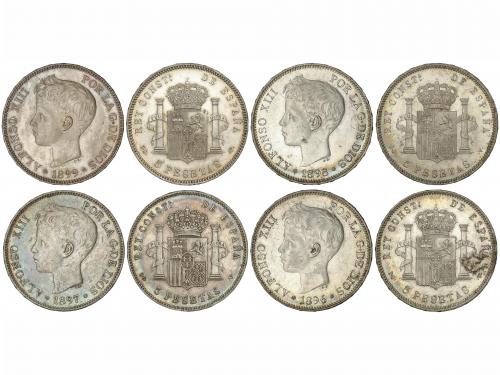 ALFONSO XIII. Lote 4 monedas 5 Pesetas. 1896, 1897, 1898 y 1