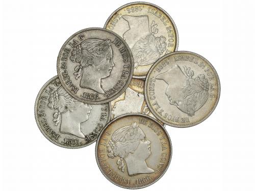 ISABEL II. Lote 6 monedas 40 Céntimos de Escudo. 1866. MADRI