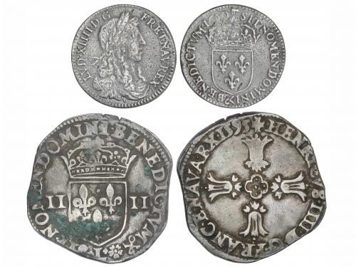 FRANCIA. Lote 2 monedas 1/4 Ecu y 1/12 Ecu (10 Sols). 1595 y