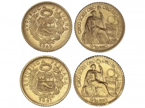 PERÚ. Lote 2 monedas 5 Soles. 1957 y 1965. Peso total: 4,67 