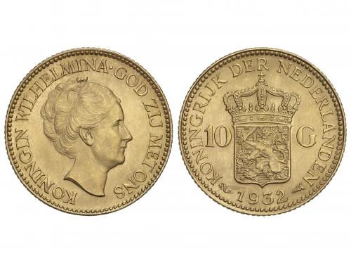 HOLANDA. 10 Gulden. 1932. WILHELMINA I. 6,69 grs. AU. Fr-351