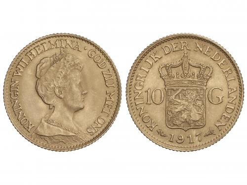HOLANDA. 10 Gulden. 1917. WILHELMINA I. 6,7 grs. AU. Fr-349;