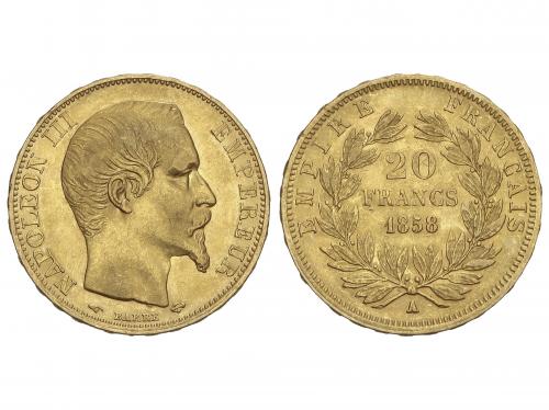 FRANCIA. 20 Francs. 1858-A. NAPOLEÓN III. PARIS. 6,4 grs. AU