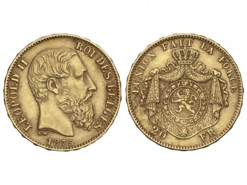 BÉLGICA. 20 Francs. 1875. LEOPOLD II. 6,44 grs. AU. Fr-412; 