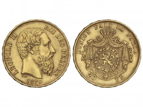 BÉLGICA. 20 Francs. 1870. LEOPOLD II. 6,42 grs. AU. Fr-412; 