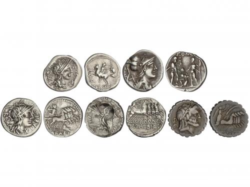 REPÚBLICA ROMANA. Lote 5 monedas Denario. ANTONIA, BAEBIA, F