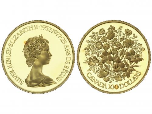CANADÁ. 100 Dollars. 1977. 16,9 grs. AU. Jubileo Isabel II. 