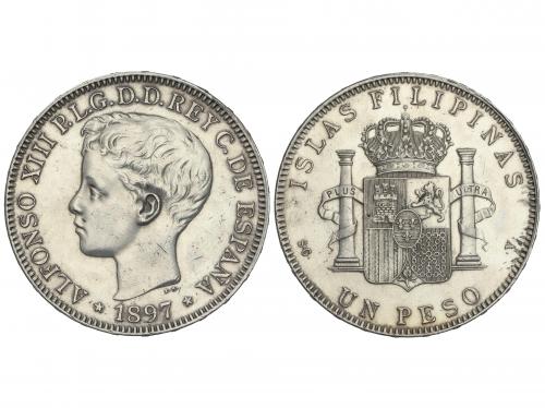 ALFONSO XIII. 1 Peso. 1897. MANILA. S.G.-V. (Rayitas, algo l