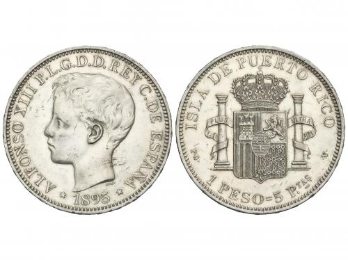 ALFONSO XIII. 1 Peso. 1895. PUERTO RICO. P.G.-V. (Rayitas y 