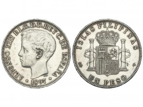 ALFONSO XIII. 1 Peso. 1897. MANILA. S.G.-V. (Rayitas, algo l