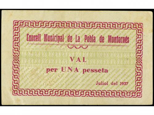 CATALUNYA. 1 Pesseta. Juliol 1937. C.M. de LA POBLA DE MONTO